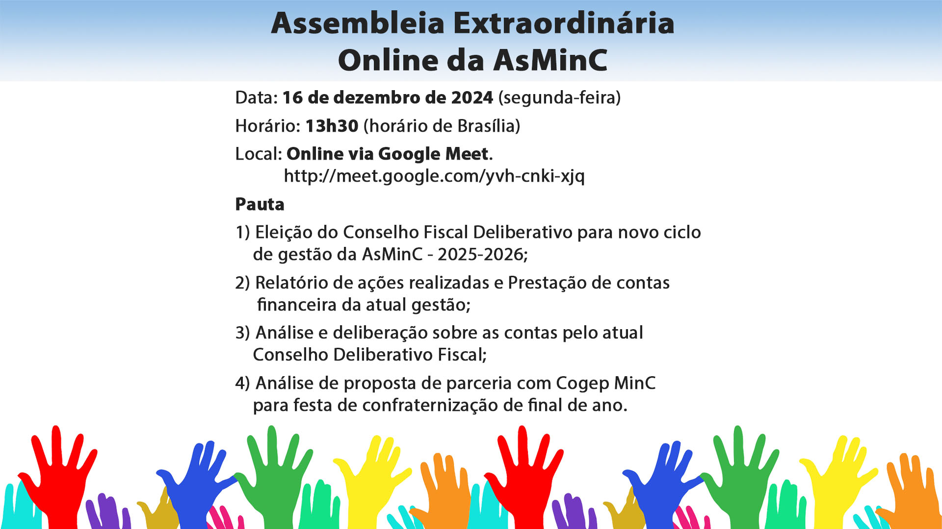 AsMinC faz importante Assembleia Extraordinária do dia 16/12